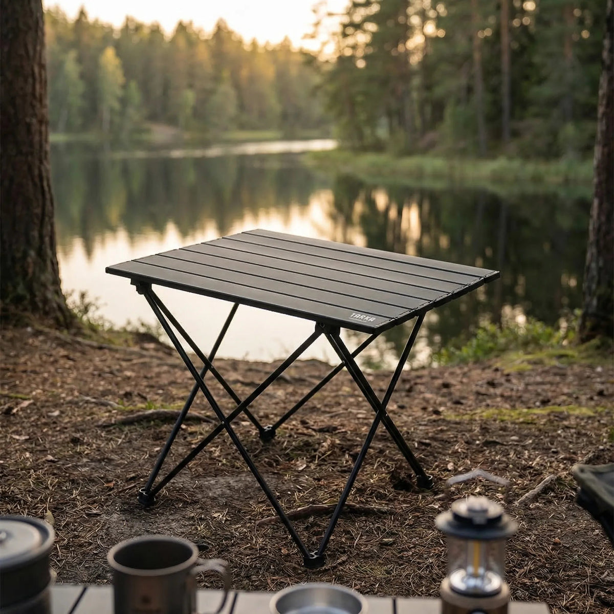 Camping table at a forest campsite