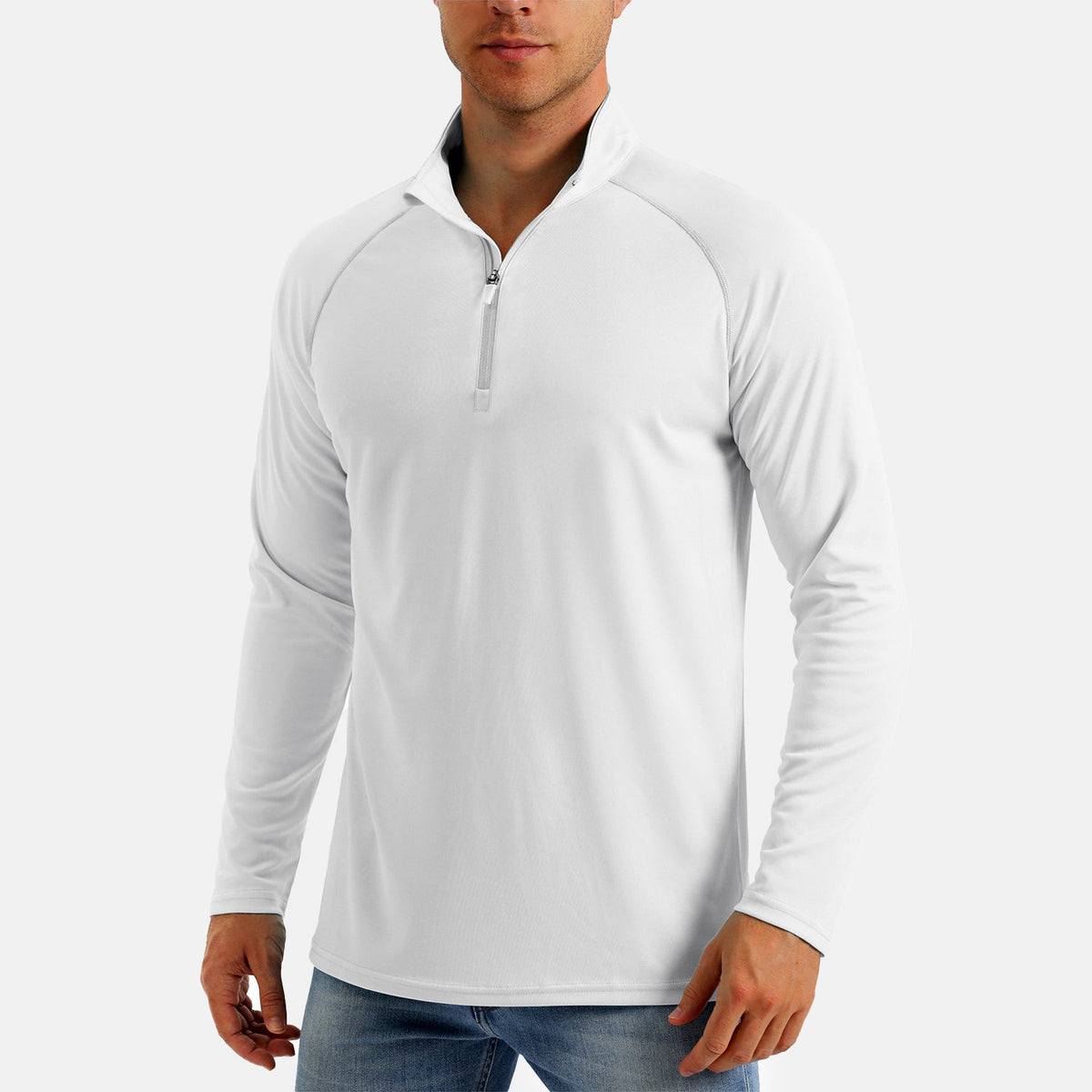 Men's quarter zip fishing shirt in White, front view