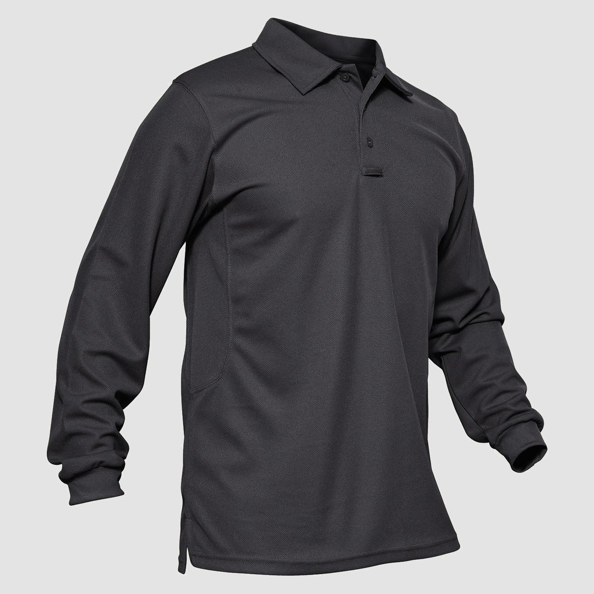 Men's long sleeve polo in Dark Grey, front view