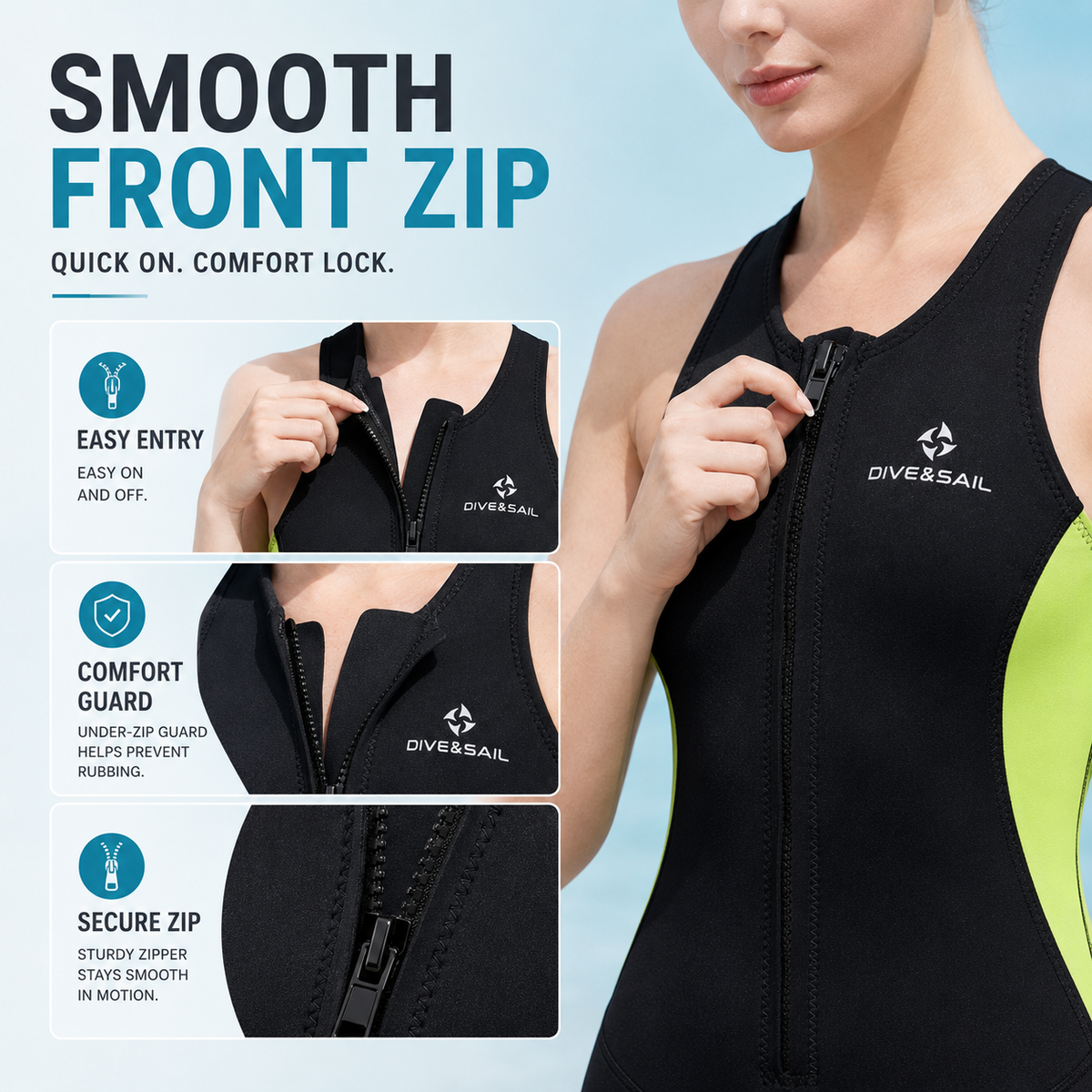 Smooth front zip