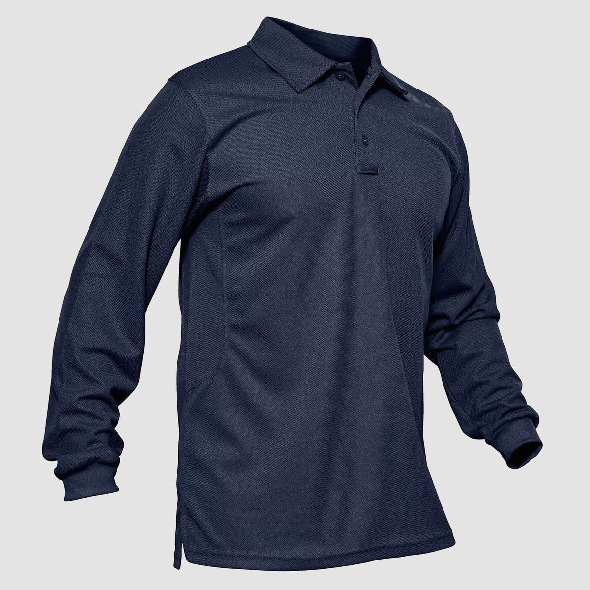 Men's long sleeve polo in Navy, front view
