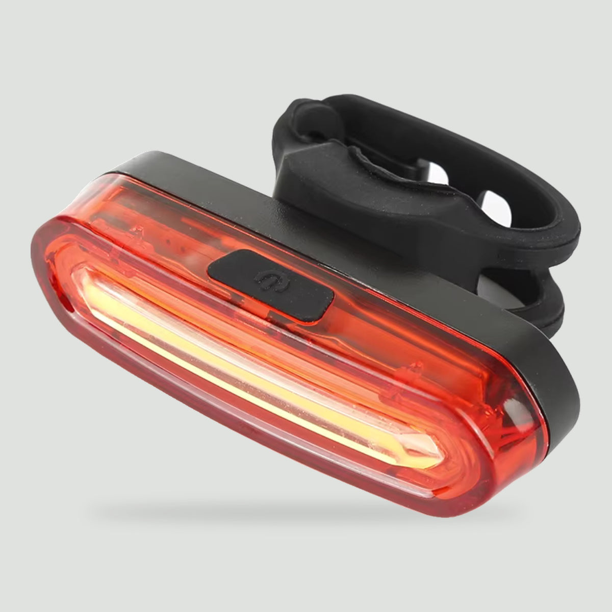 Rear bike light with red LED strip and rubber strap mount