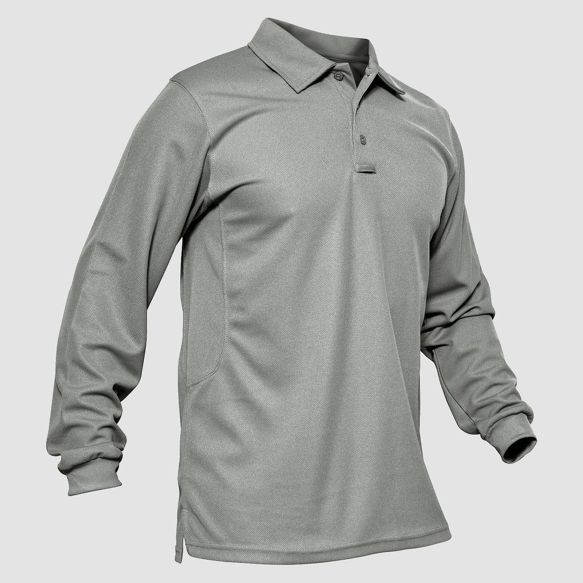 Men's long sleeve polo in Light Grey, front view