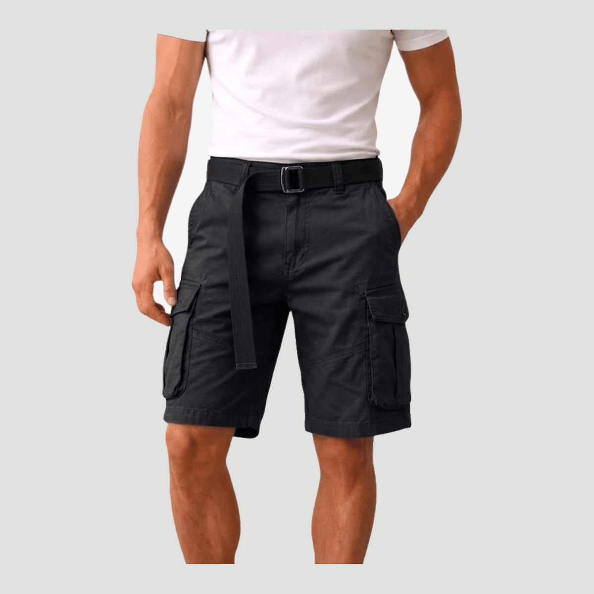 Man wearing the men's hiking shorts in Black