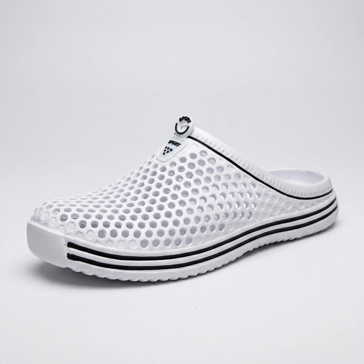EVA clogs in White with black striped sole