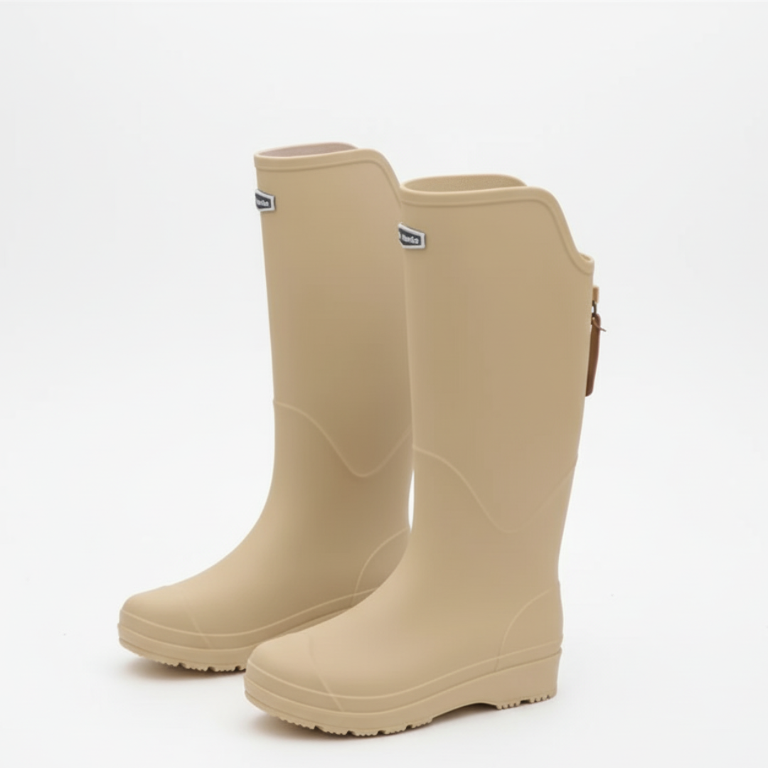 Women's knee high gumboots in Beige