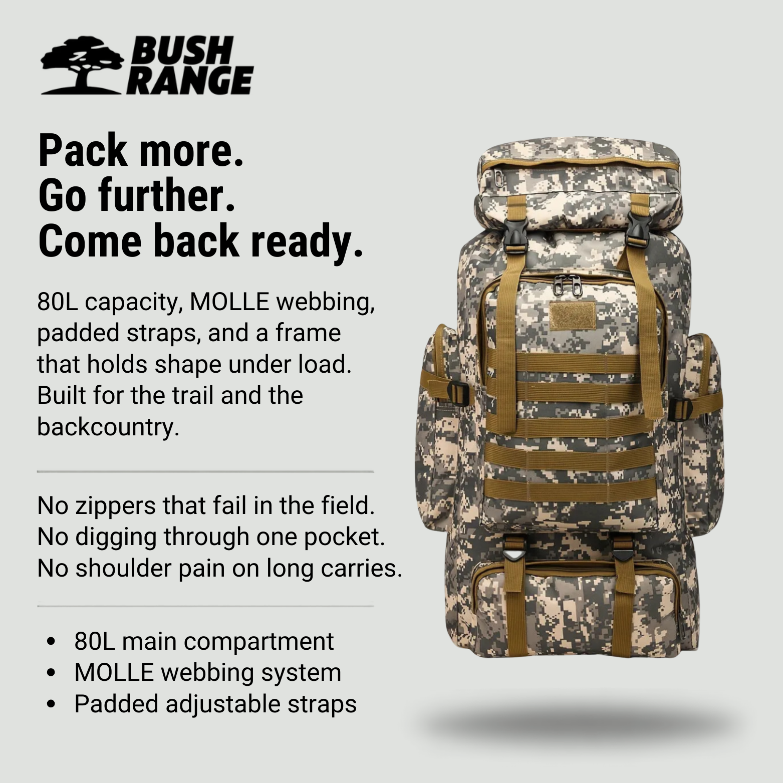 Outdoor hiking backpack – foldable drawstring backpack for camping and travel - 70L