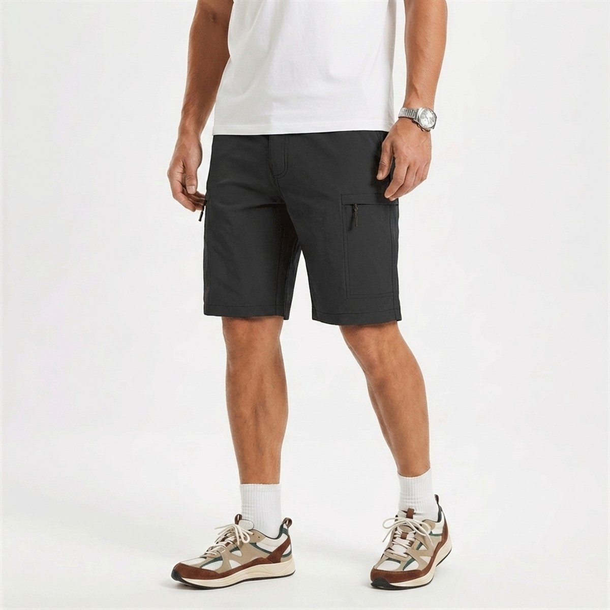 Men's casual shorts in Black, front view