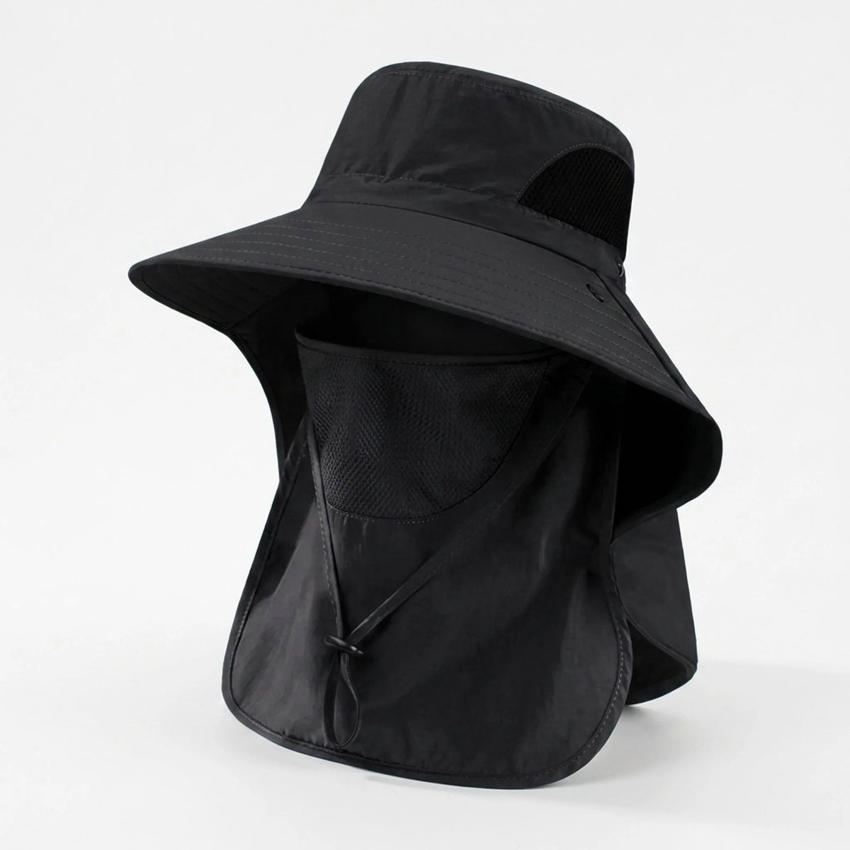 Fishing hat in Black with face cover and neck flap