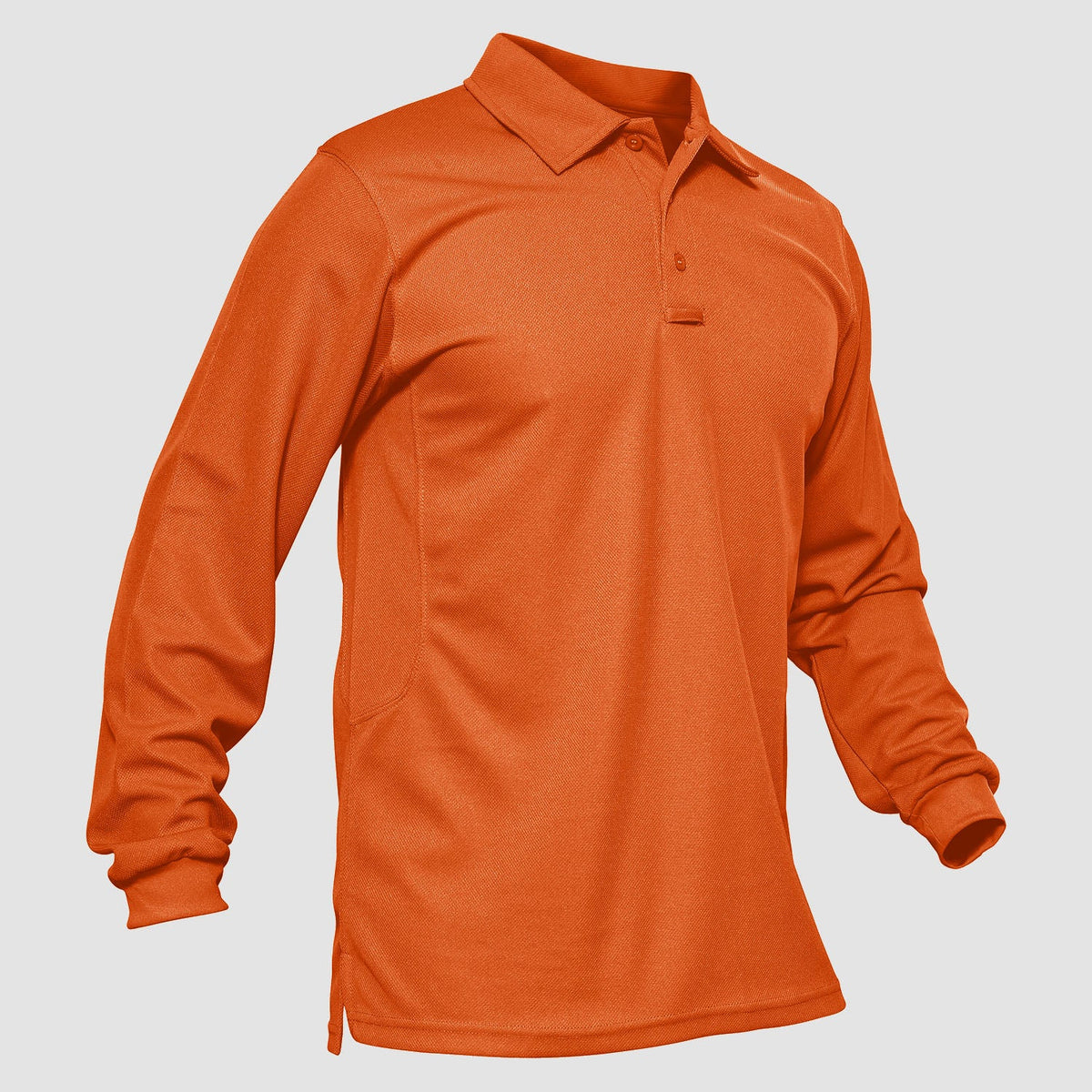 Men's long sleeve polo in Orange, front view