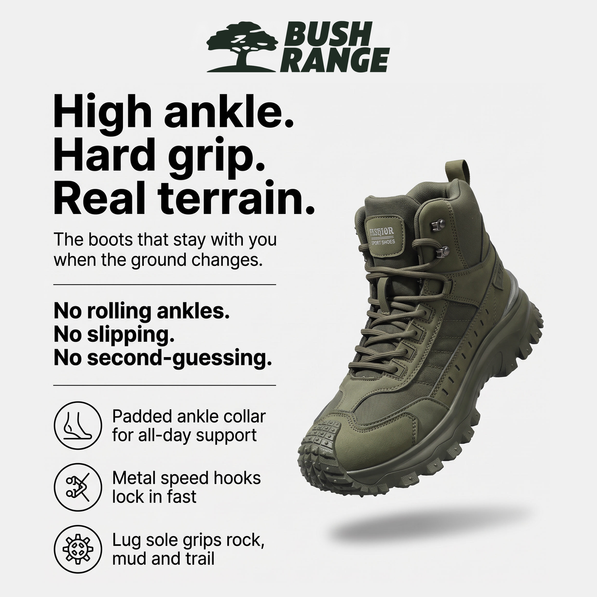 high top tactical boot - ankle support and grip feature card
