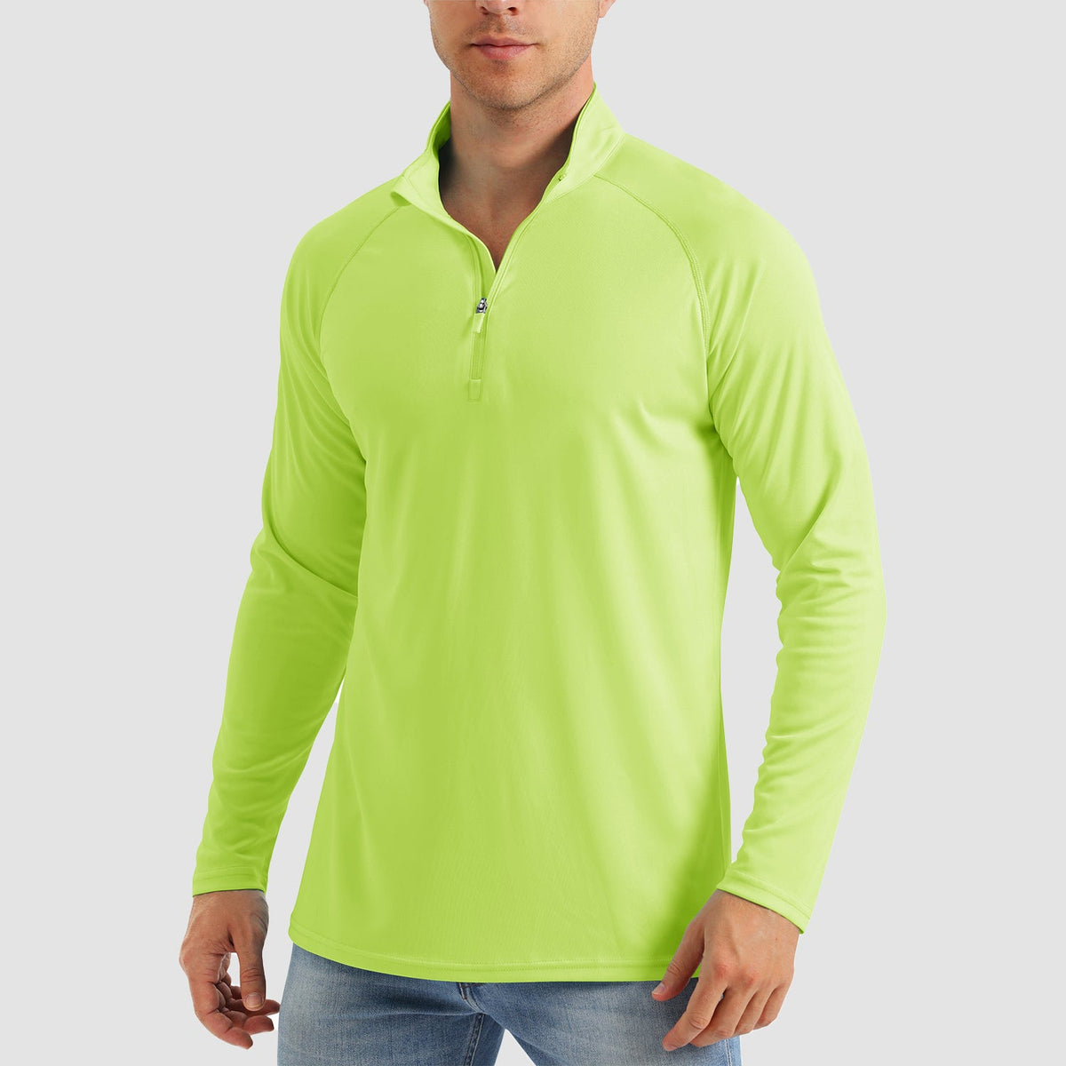 Men's quarter zip fishing shirt in Bright Green, front view