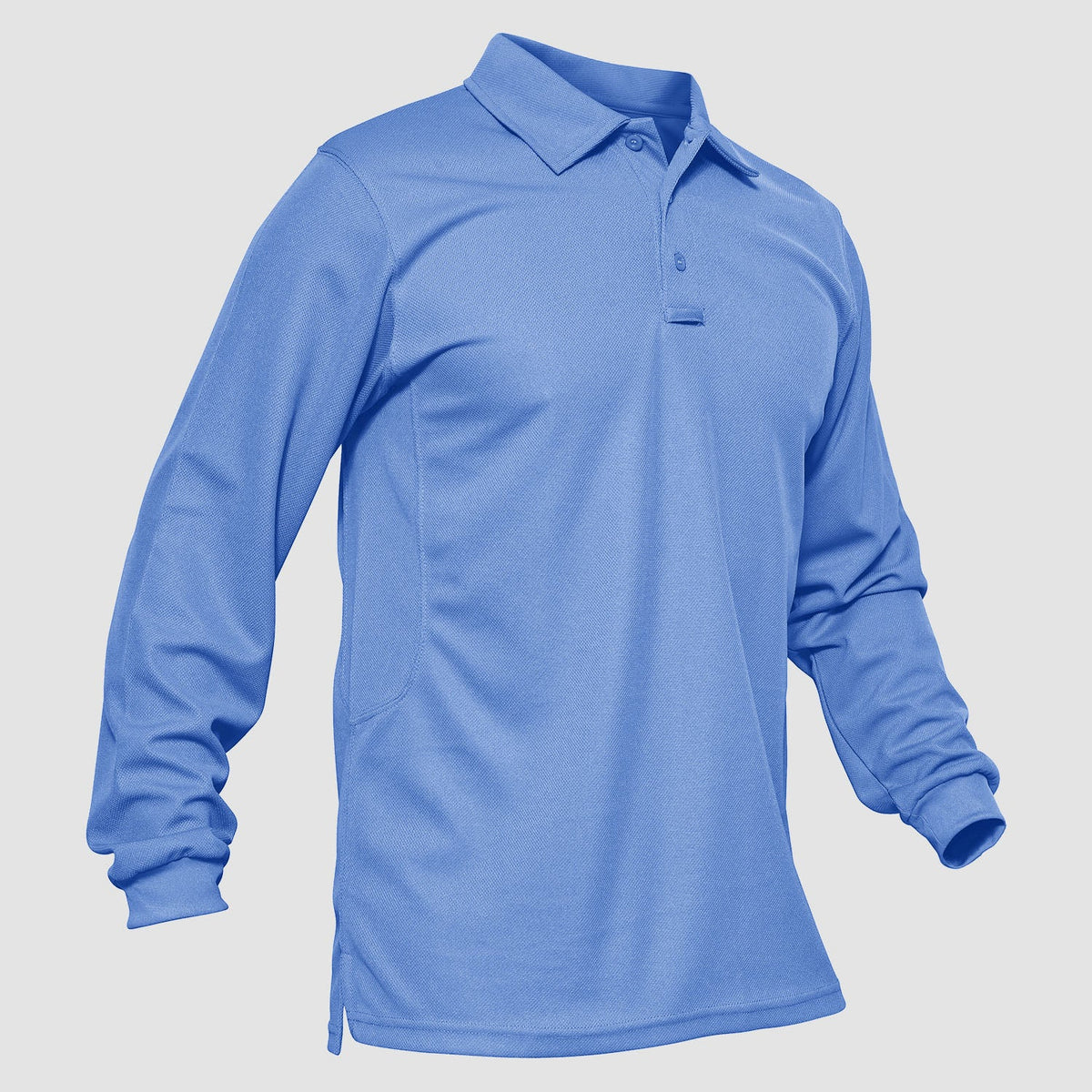 Men's long sleeve polo in Light Blue, front view