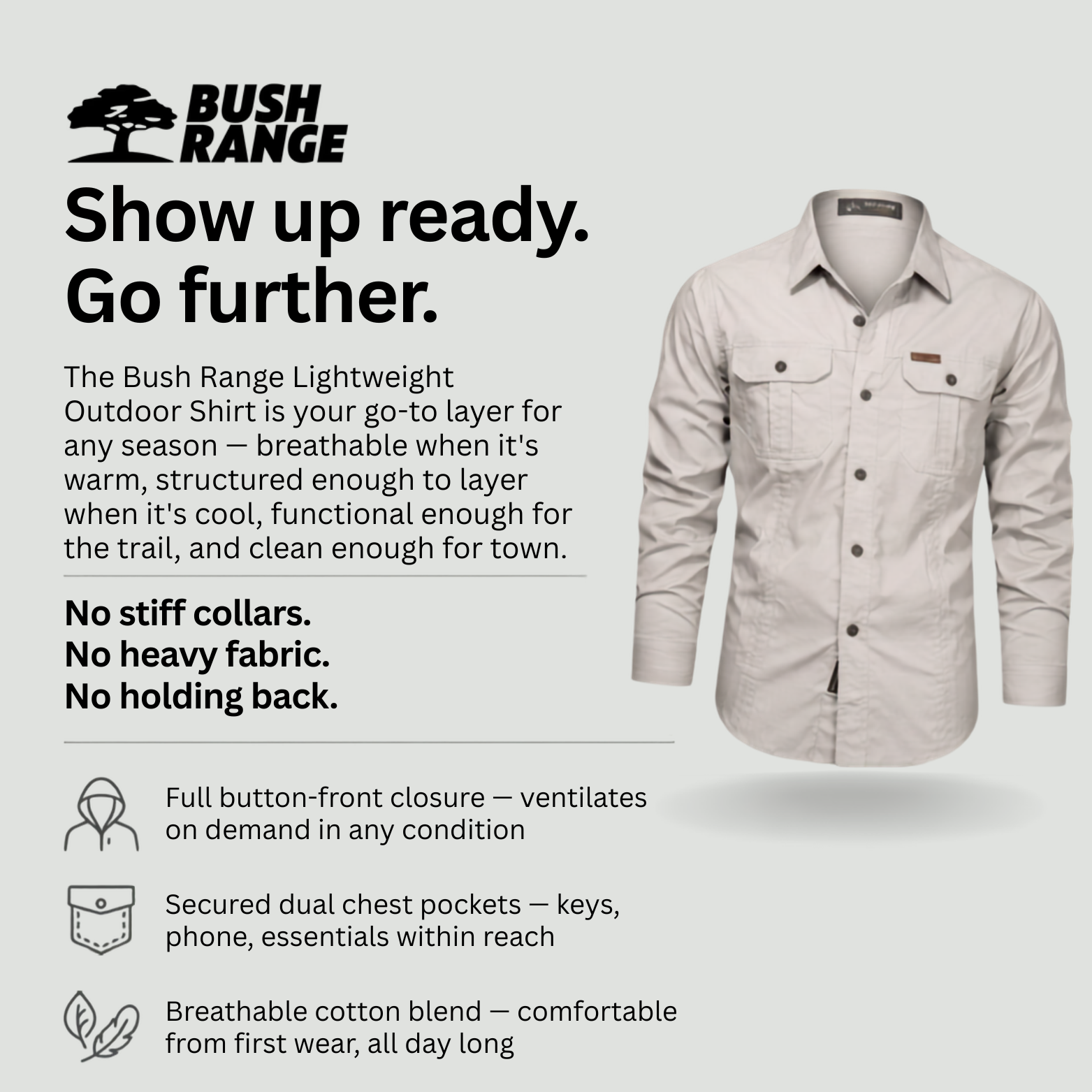 Lightweight Long-Sleeve Outdoor Shirt – Durable Cotton-Blend for Active Use
