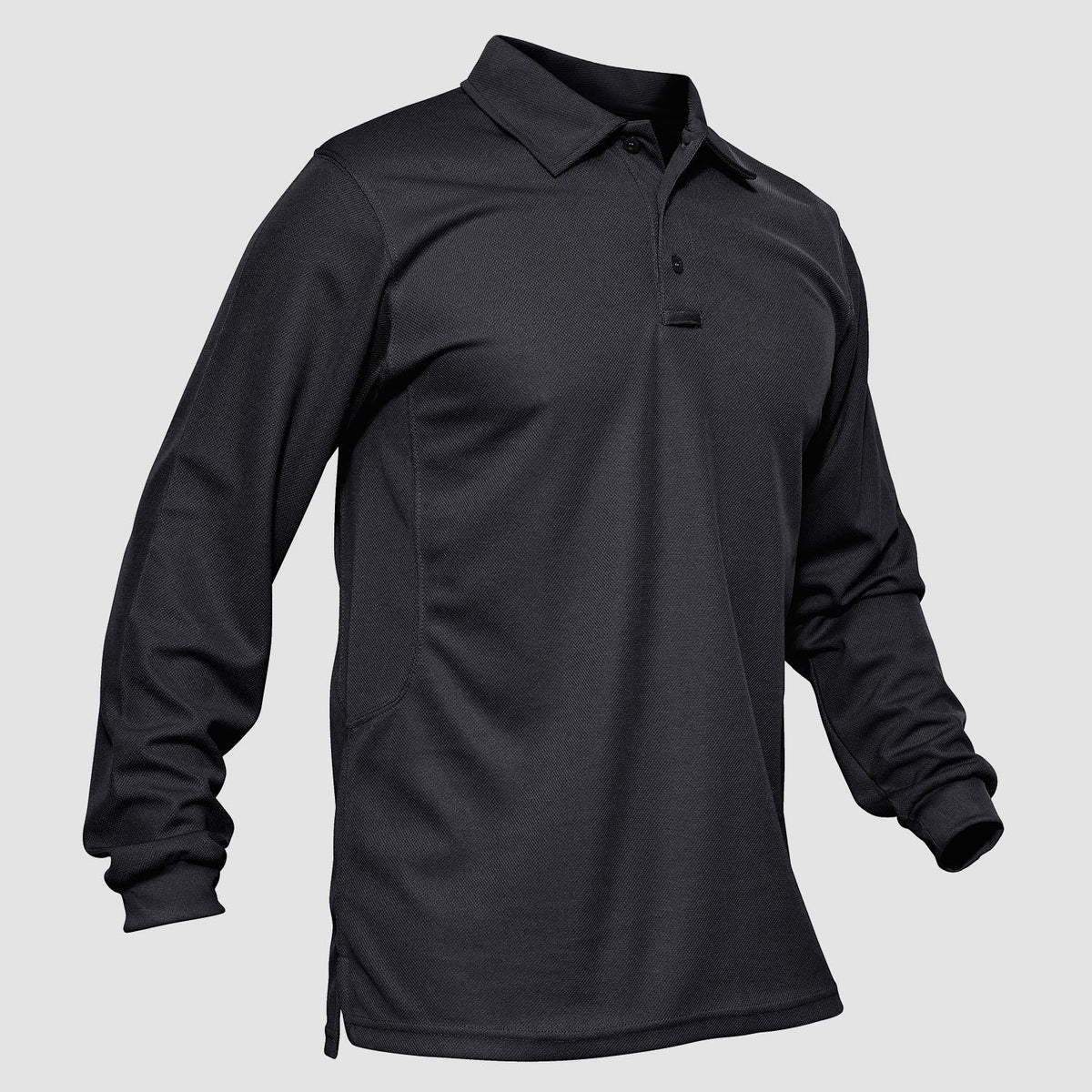 Men's long sleeve polo in Black, front view