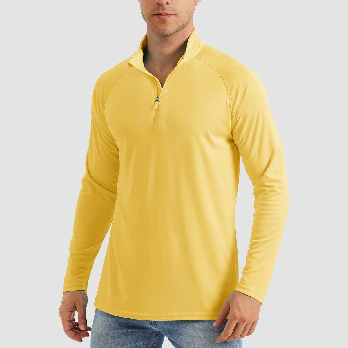 Men's quarter zip fishing shirt in Yellow, front view