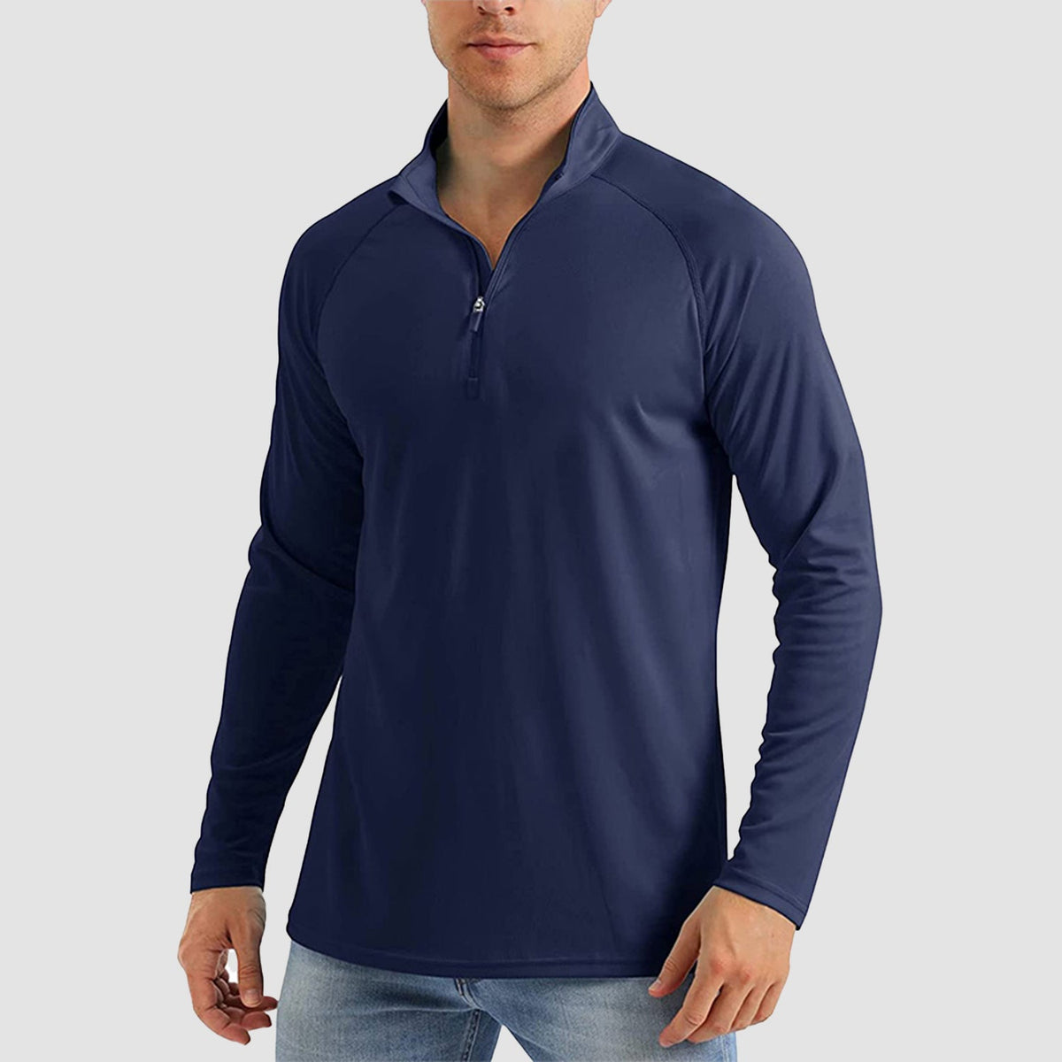 Men's quarter zip fishing shirt in Navy, front view