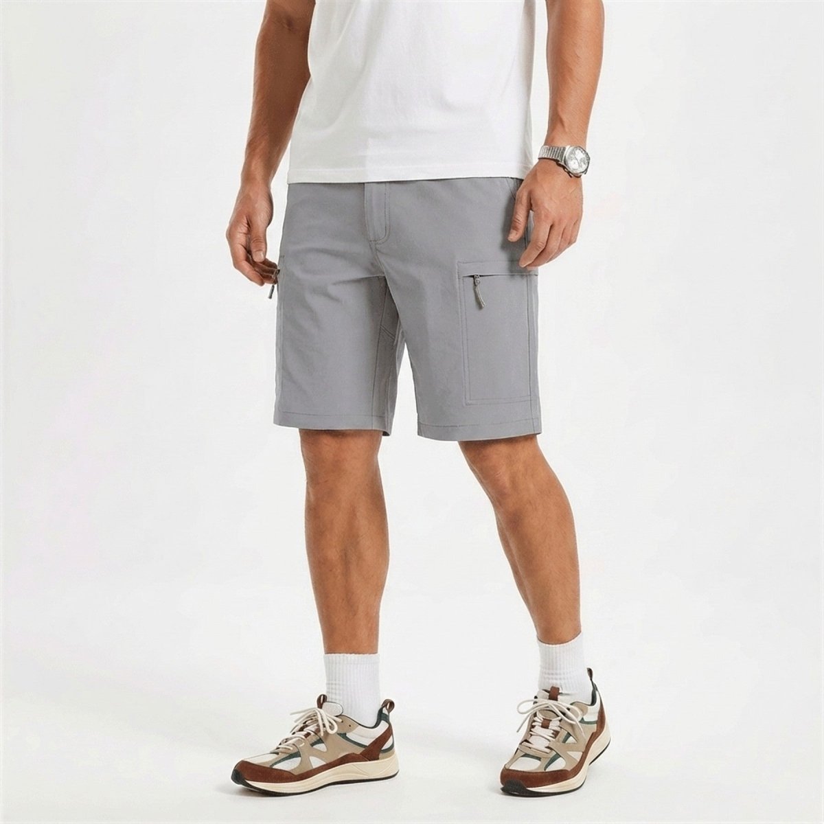Men's casual shorts in Light Grey, front view