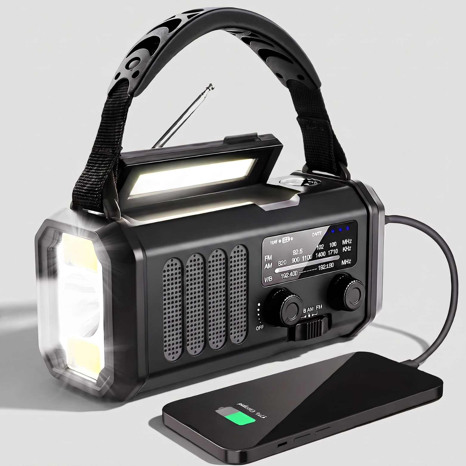 Emergency Radio with Solar & Hand Crank – 10000 mAh Power Bank
