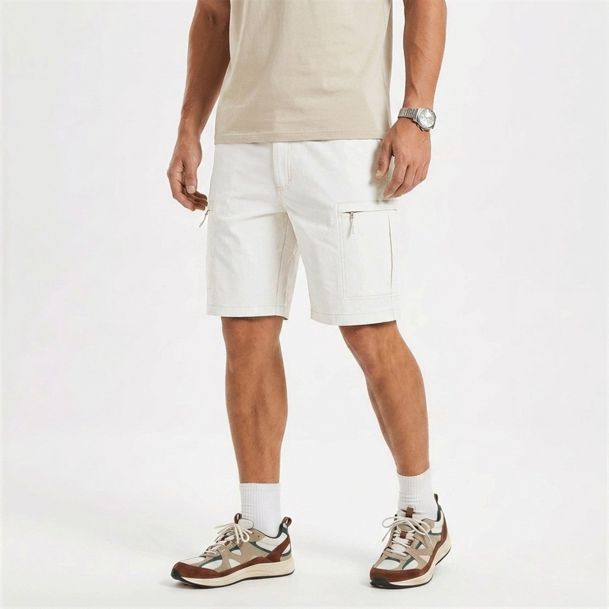 Men's casual shorts in White, front view