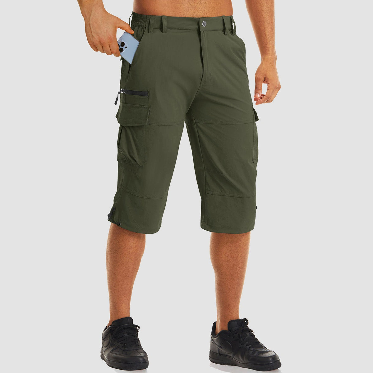 Men's 3/4 pants in Army Green, front view