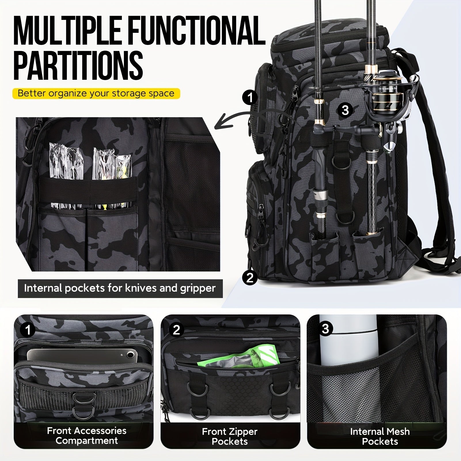 42L Fishing Backpack with Rod Holder – Large Capacity for Outdoor Gear - Bush Range