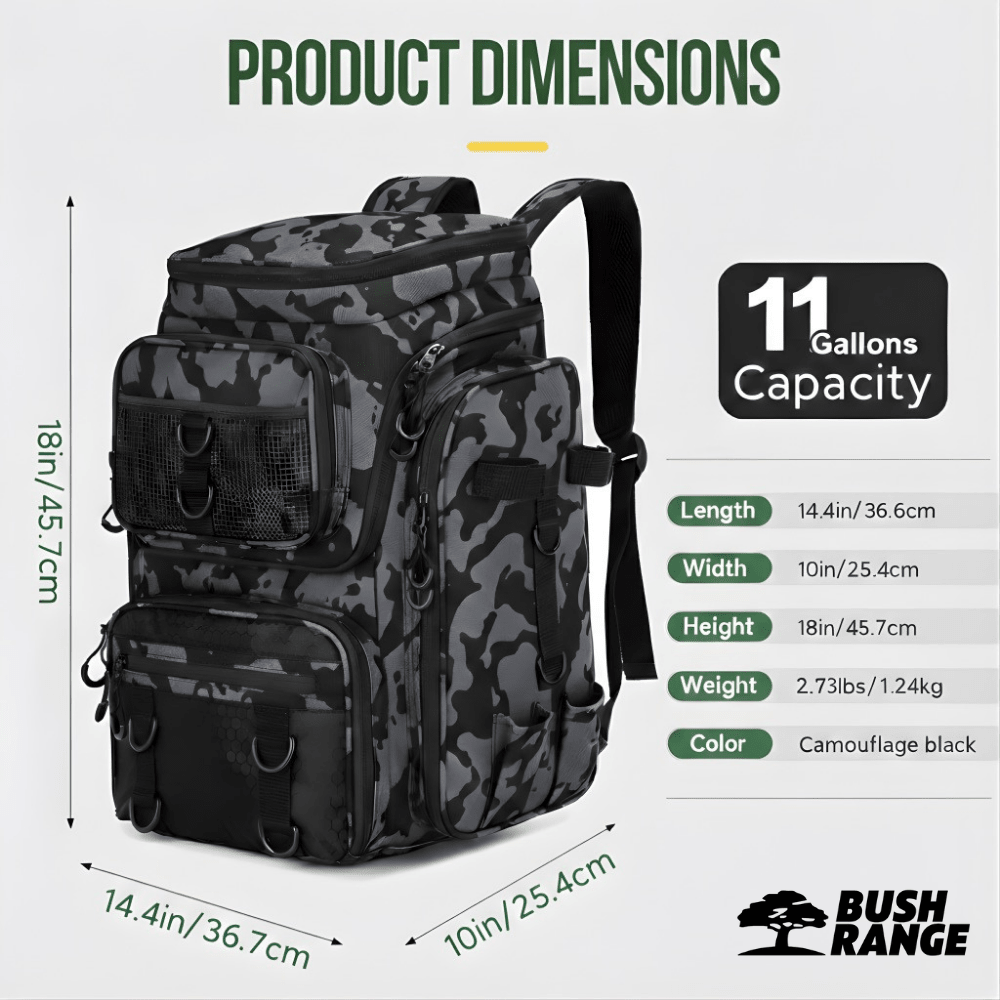 42L Fishing Backpack with Rod Holder – Large Capacity for Outdoor Gear - Bush Range