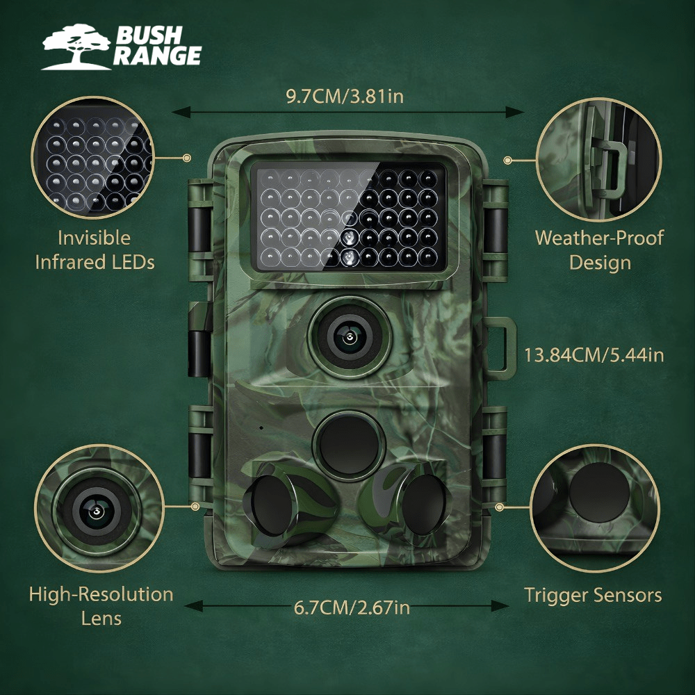 4K 32MP Trail Camera – Motion Detection & Low - Glow Night Vision for Outdoor Use - Bush Range