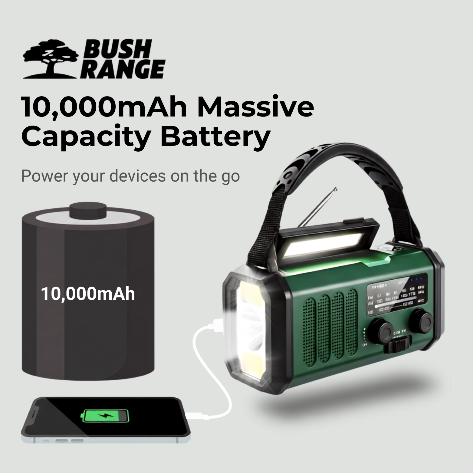 Emergency Radio with Solar & Hand Crank – 10000 mAh Power Bank