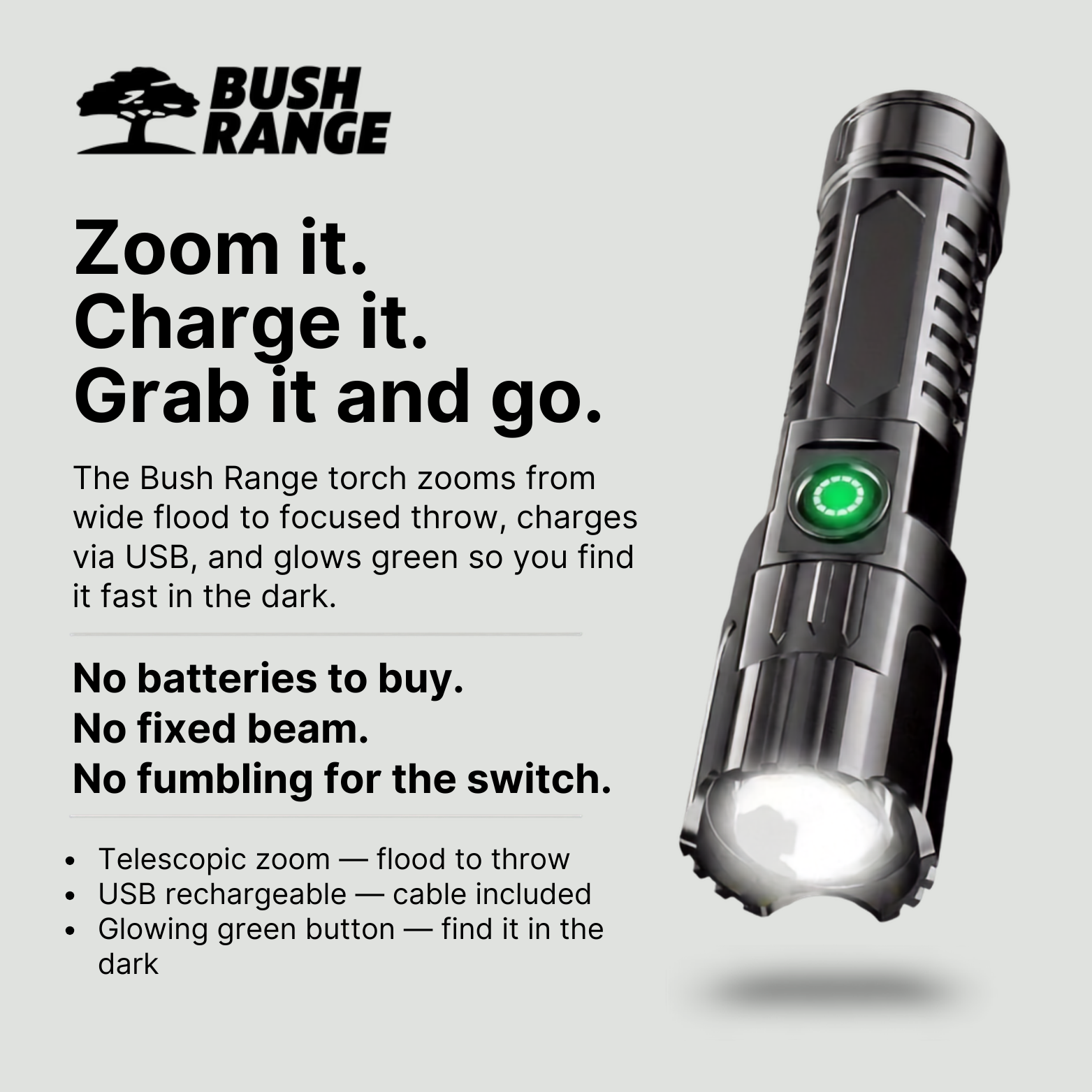 LED Long-Range Zoom Torch – USB Rechargeable Utility Torch