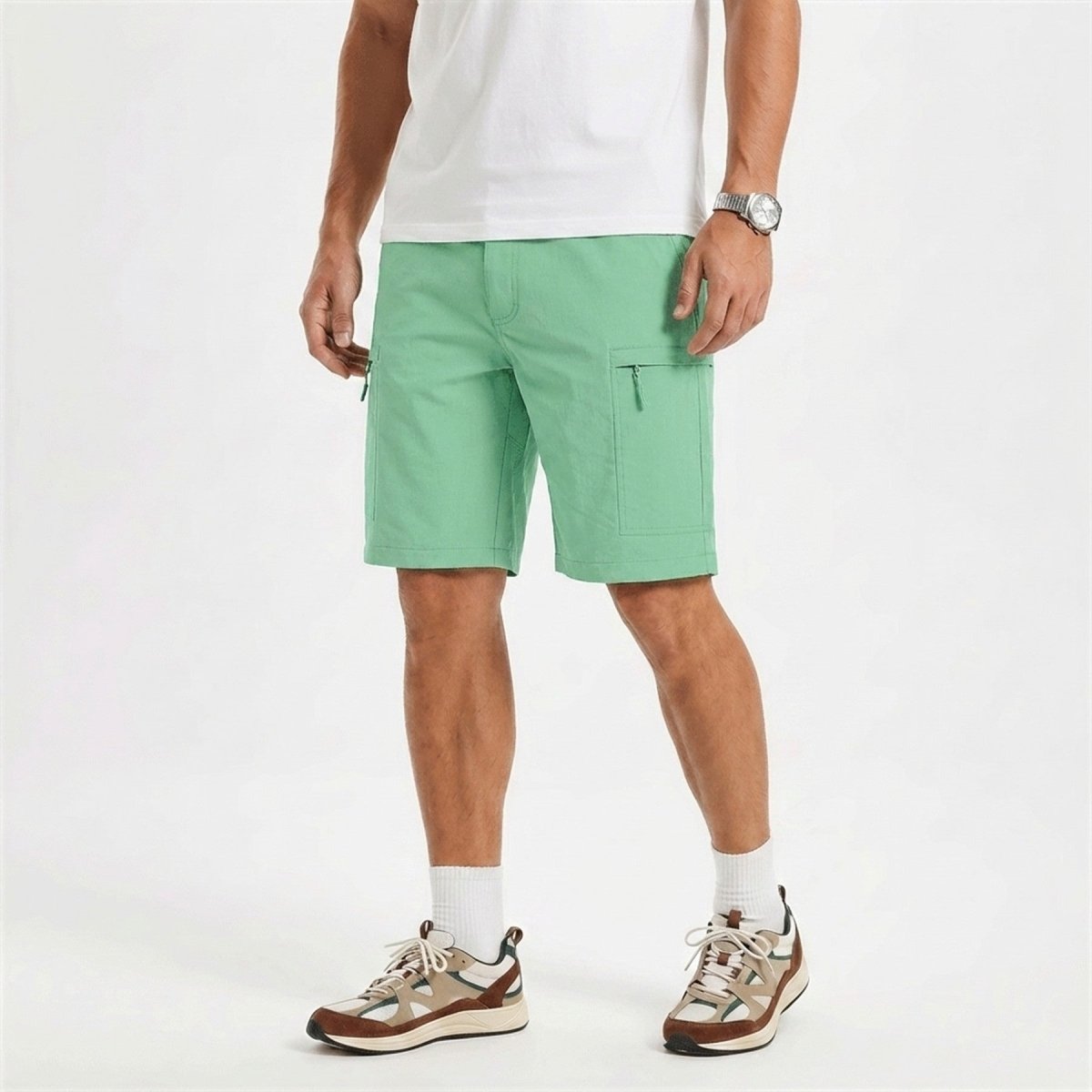 Men's casual shorts in Mint Green, front view