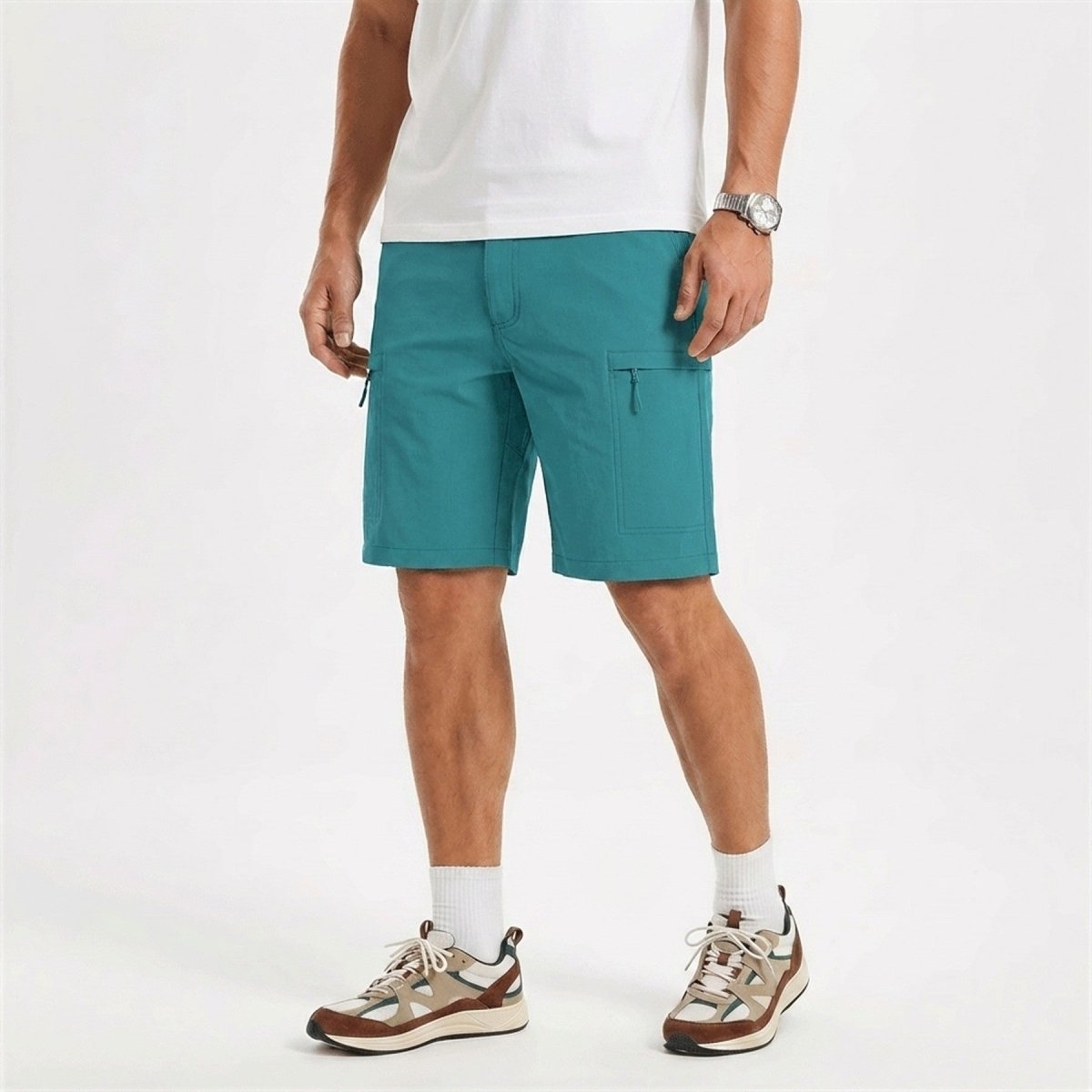Men's casual shorts in Lake Blue, front view