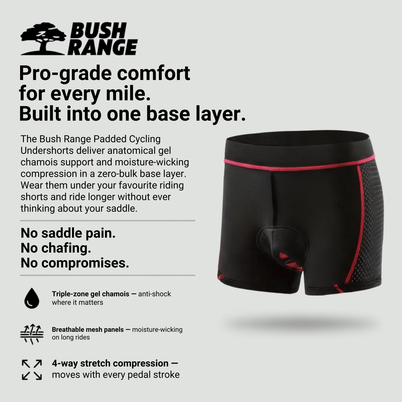 Padded Breathable Cycling Undershorts – Gel Support Base Layer