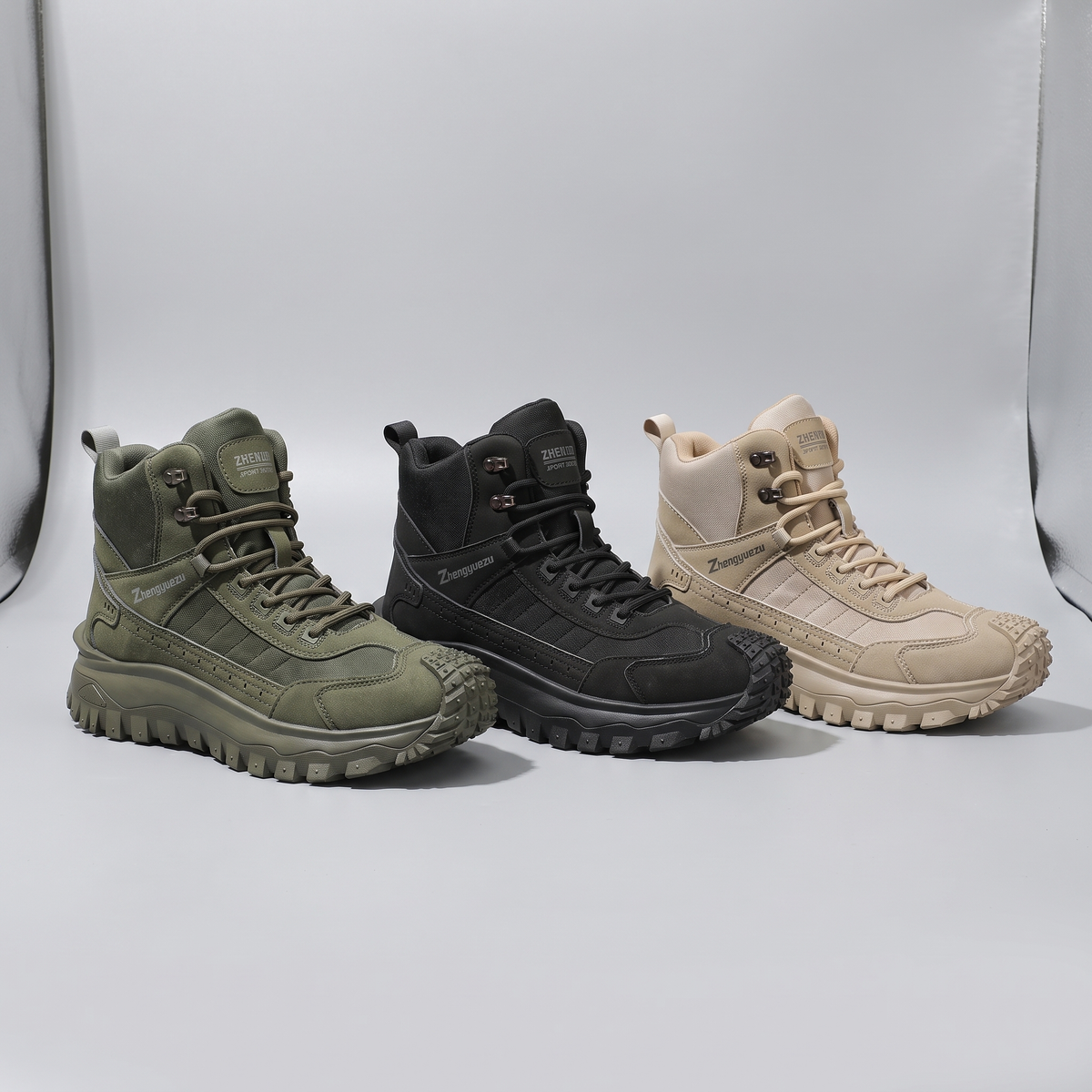 Men's hiking boots in Army Green, Black and Khaki