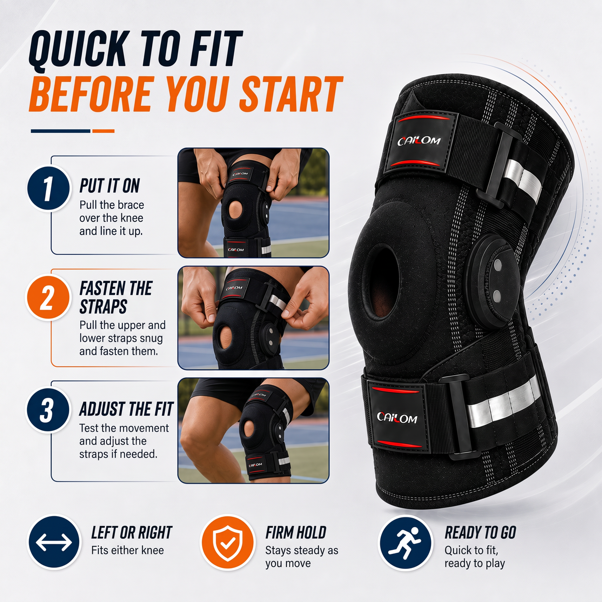 How to fit the hinged knee support in three steps
