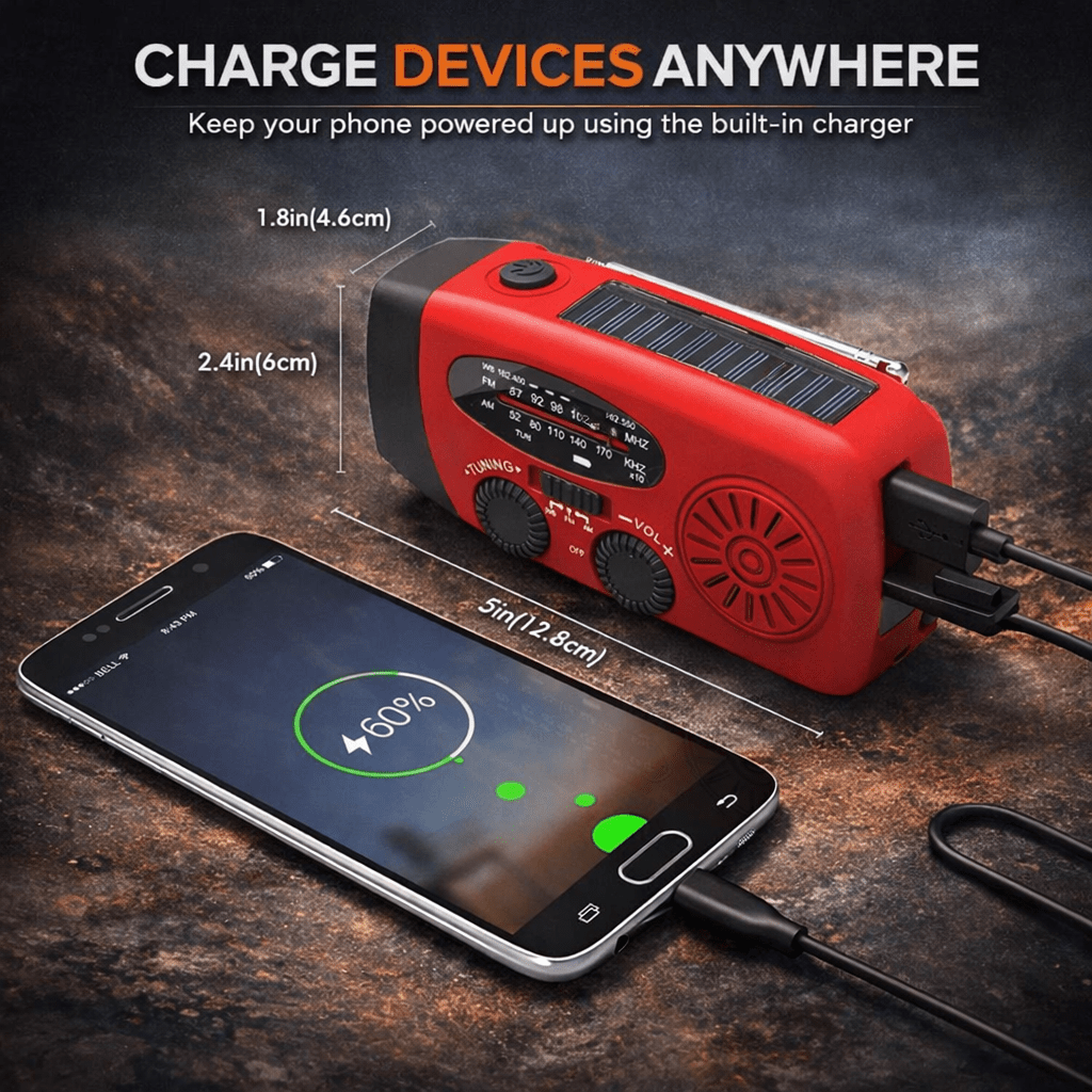 Emergency Hand Crank Radio with Solar & USB Charging - Bush Range