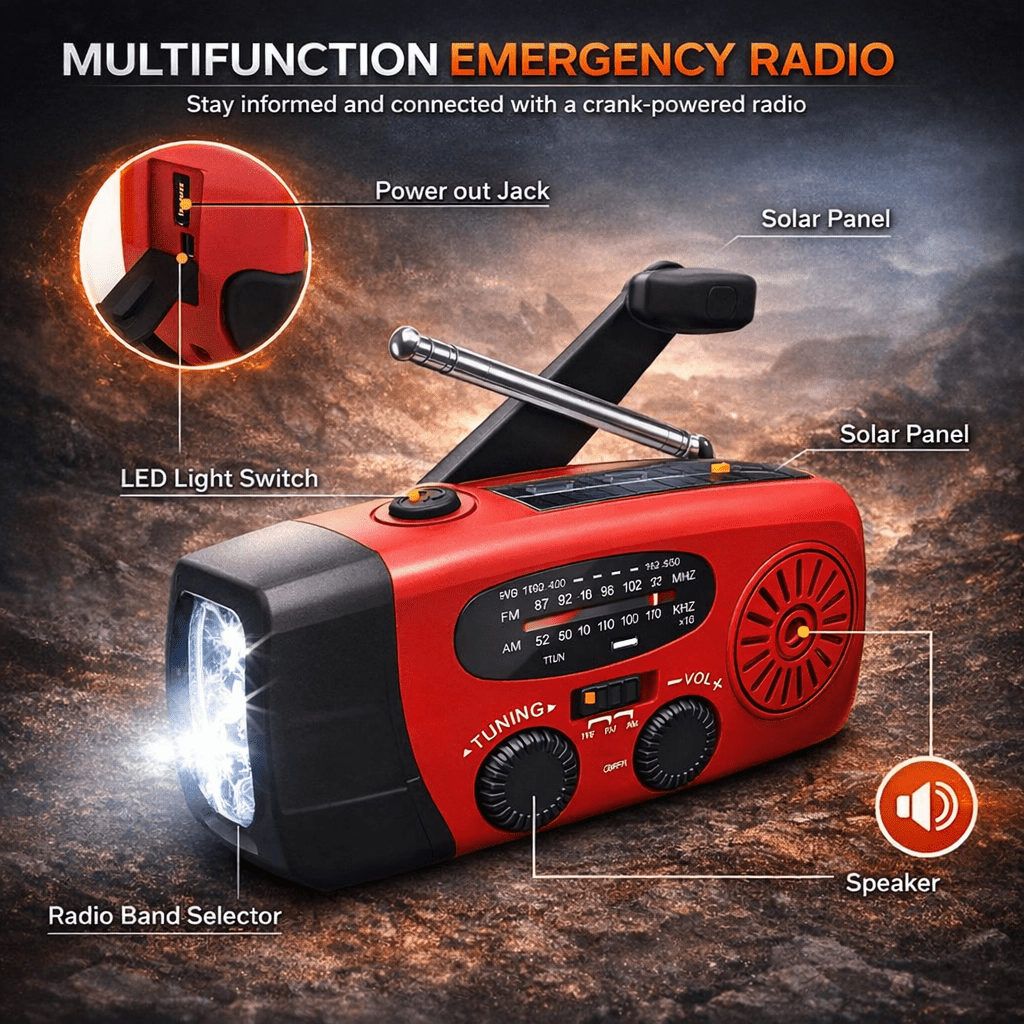 Emergency Hand Crank Radio with Solar & USB Charging - Bush Range