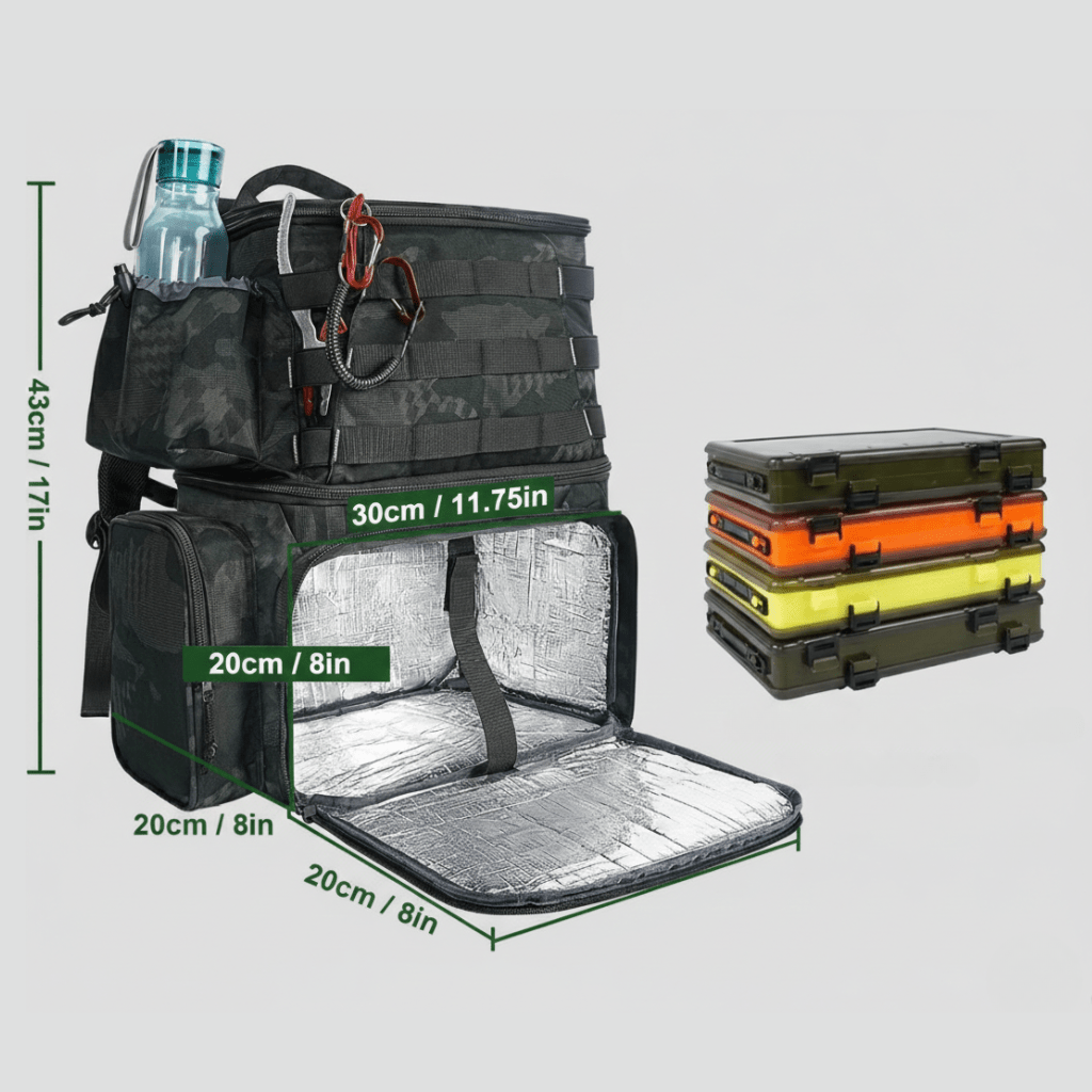 Fishing Backpack with Cooler Compartment and Rod Holder | Multi - Pocket Outdoor Gear Storage - Bush Range