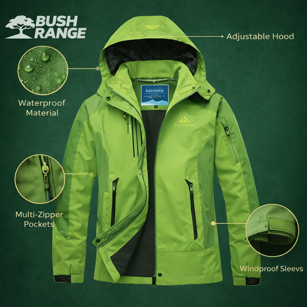 Insulated Rain Jacket – Water - Resistant Outdoor Layer for Cool Conditions - Bush Range