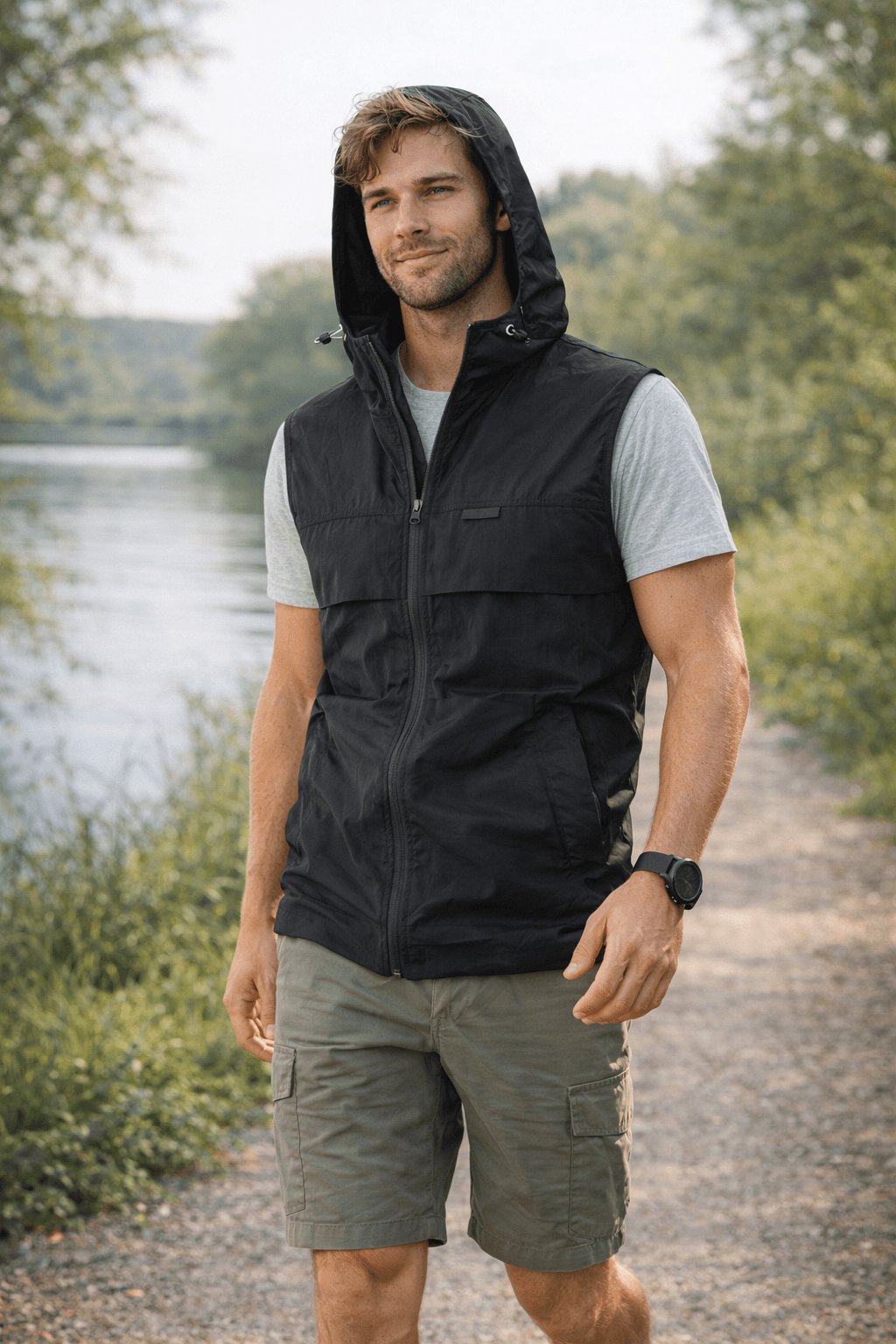 Lightweight Hooded Sleeveless Fishing Vest – Summer Outdoor Layer - Bush Range