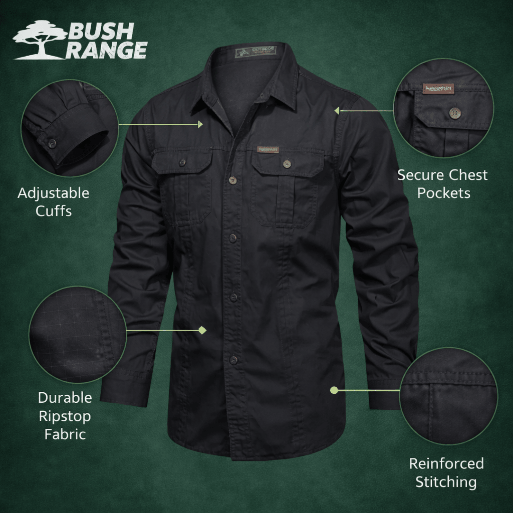 Lightweight Long - Sleeve Outdoor Shirt – Durable Cotton - Blend for Active Use - Bush Range