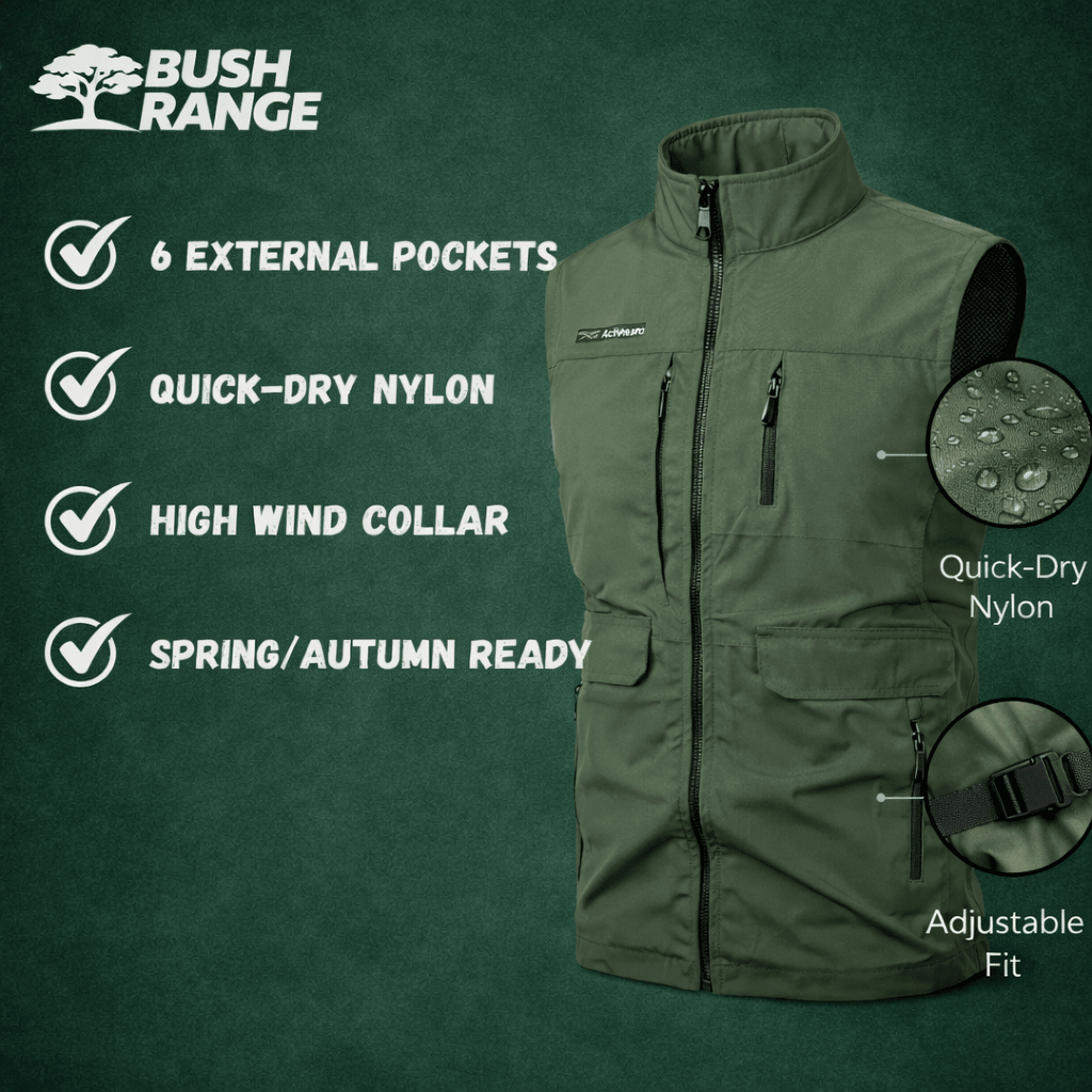 Lightweight Multi - Pocket Outdoor Gilet – Quick - Dry Layer for Active Use - Bush Range
