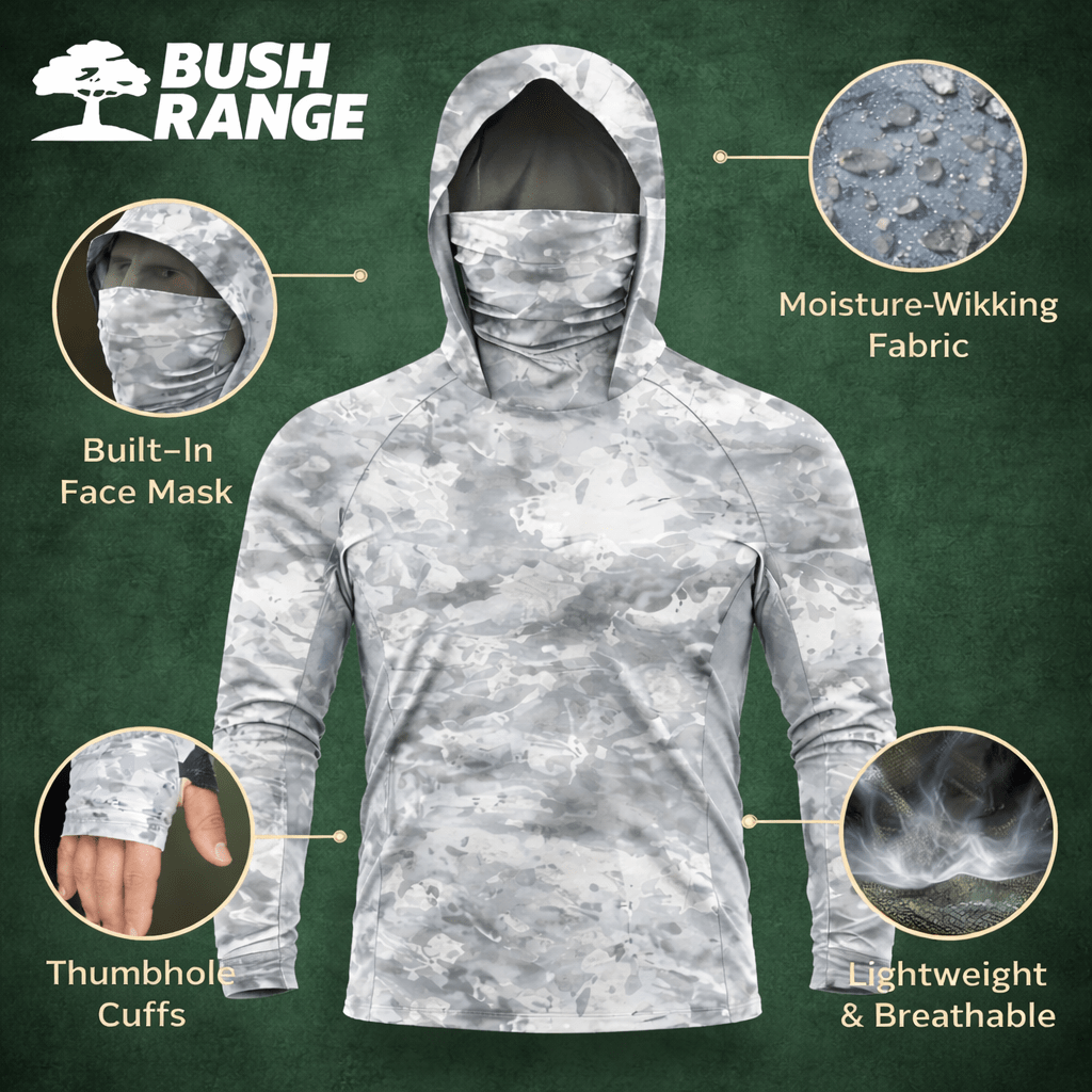 Men’s Camouflage Long - Sleeve Performance Shirt with Hood & Face Cover - Bush Range
