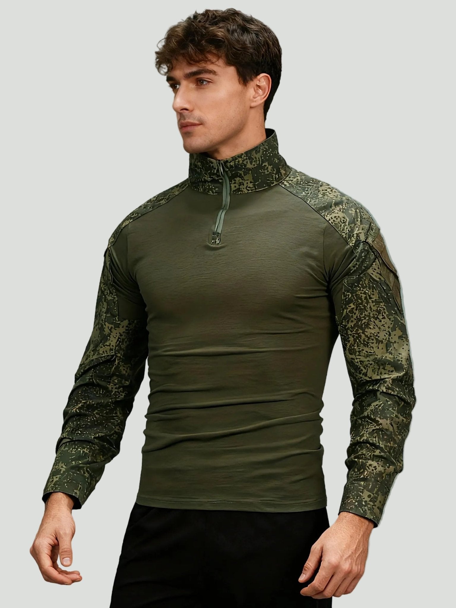 Men’s Camouflage Tactical Long Sleeve Shirt – Half Zip Outdoor Layer - Bush Range