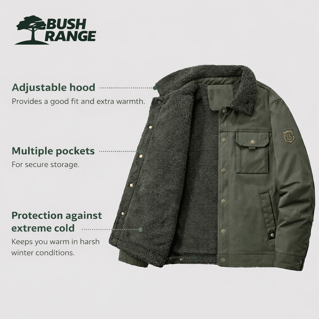 Men’s Insulated Outdoor Jacket – Lined Cargo Design - Bush Range