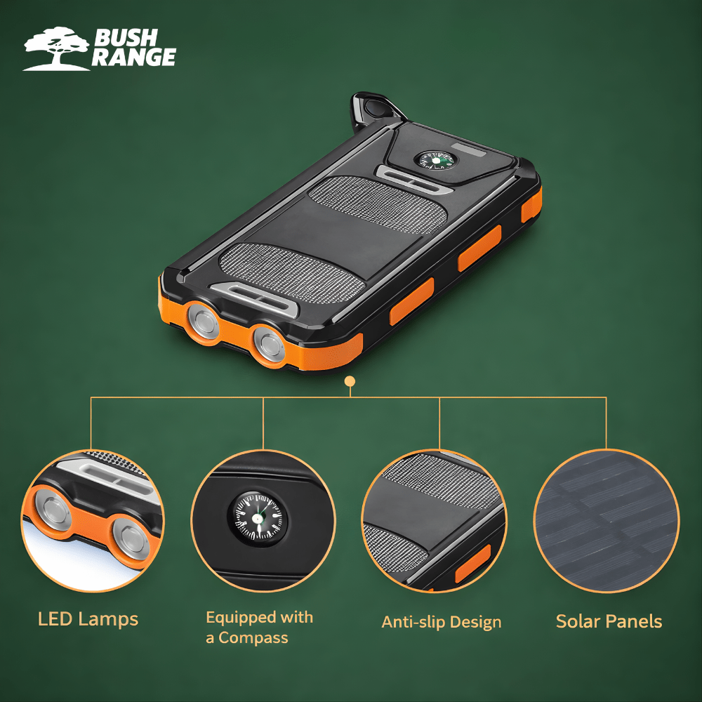 Solar Power Bank 10000 mAh – Waterproof Outdoor Backup Power - Bush Range