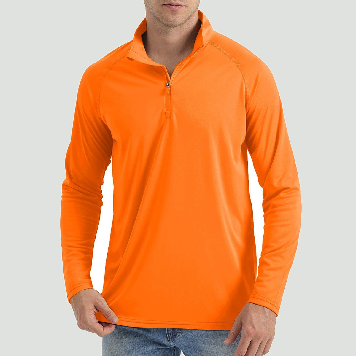 Men's quarter zip fishing shirt in Orange, front view