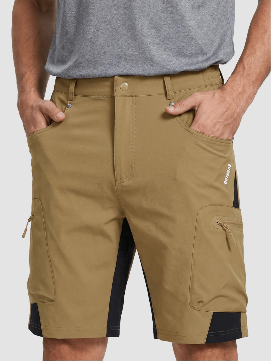 Men's work shorts in Khaki with black contrast panels, front view