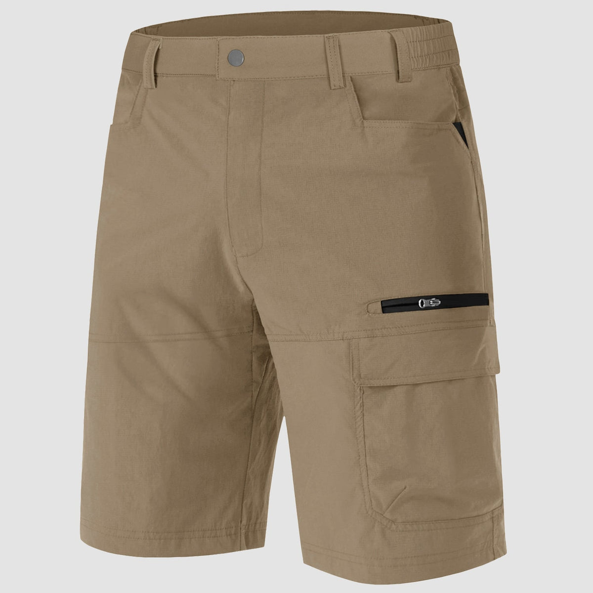 Men's stretch cargo shorts in Khaki, front view