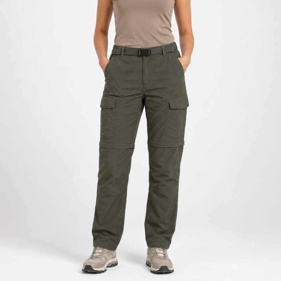Women's zip off hiking pants in Army Green